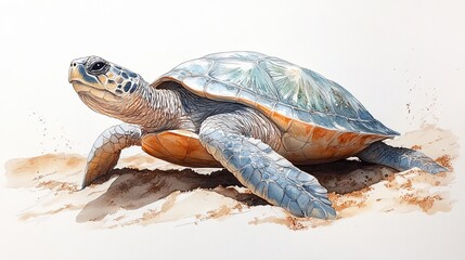 Obraz premium A detailed illustration of a turtle on sandy terrain, showcasing its natural beauty.