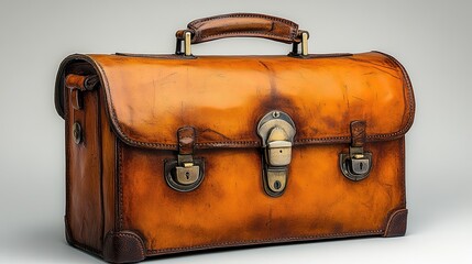 A vintage leather briefcase with a classic design and polished finish.