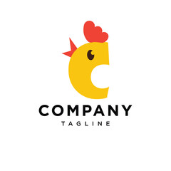 Letter C Cute Chicken Logo Icon Vector