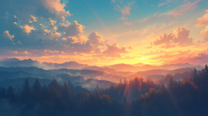 Fototapeta premium sunset on the mountain landscape