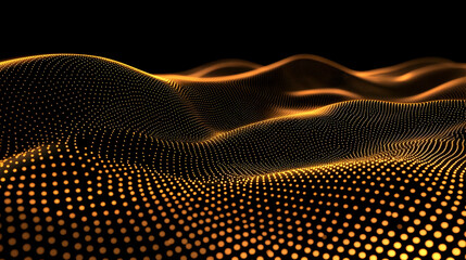 Golden Abstract Wave Background, dots, particles, glowing, light, dark