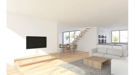 Modern 3D Render of Living Room Interior