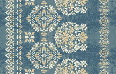  floral pattern with paisley and indian flower motifs. damask style pattern for textile and decoration Traditional Scribble Style Hand Drawn Ikat Seamless Vector Pattern Trendy Fashion Colors Perfect