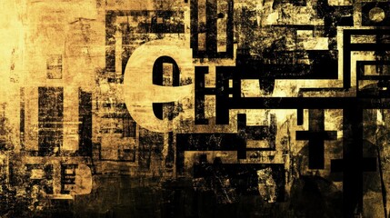 Abstract Gold and Black Typography Collage