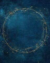 Elegant Dark Blue and Gold Abstract Background with Circular Constellation Design.