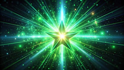 Obraz premium Glowing Green Starburst A radiant, five-pointed star illuminates a dark background with bright green and teal energy streaks.