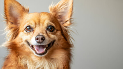 Obraz premium Happy Long-Eared Dog Portrait, puppy, chihuahua, longhair, brown, ginger