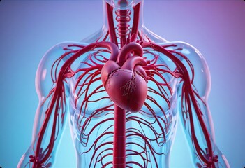Detailed illustration of the human cardiovascular system, highlighting the heart and major blood vessels.