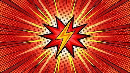Fototapeta premium Dynamic Comic Book Style Burst with Lightning Bolt