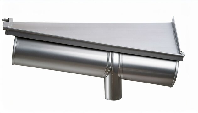 Metallic downspout and rain diverter.  Sleek design.