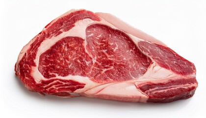 Close-up of a raw rib eye steak, rich marbling visible.