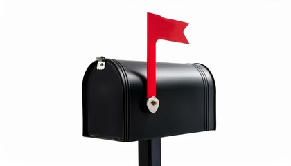 Black mailbox with red flag up.  New mail!