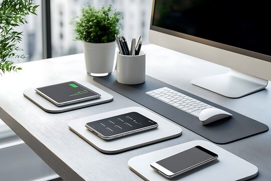Modern Wireless Charging Station for a Productive Workspace - Powered by Adobe