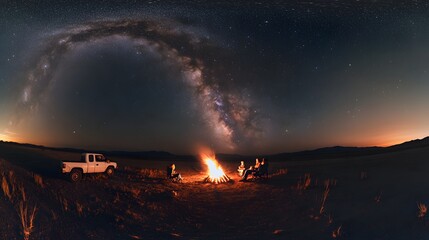Campfire under a breathtaking Milky Way galaxy