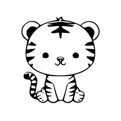 Cartoon of Tiger, Black & White 