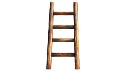 Minimalist Wooden Ladder with Natural Rustic Finish Isolated on Transparent Background 