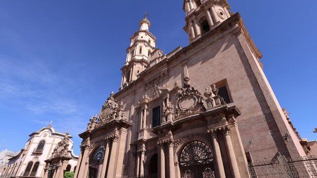 Leon Cathedral basilica close to central city plaza of Martyrs of January 2, Plaza de los Martires del 2 de enero, one of the main city tourism attractions.