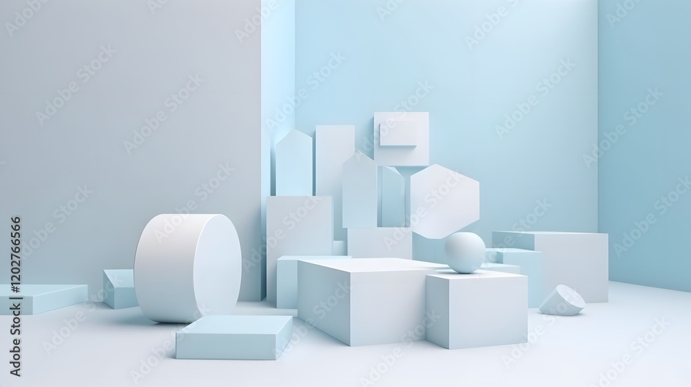 Fototapete abstract geometry exploration minimalist studio 3d rendering soft light eye level modern design conc
