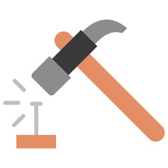 Hammer flat color icon. use for modern concept, print, UI, UX kit, web and app development. Vector EPS 10, related to labor day, industry, worker.
