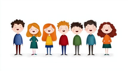 Fototapeta premium Cheerful Children in Colorful Clothing Smiling Together in a Happy Group Illustration