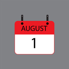 Calendar icon with date 1 august on grey background. Vector schedule symbol.