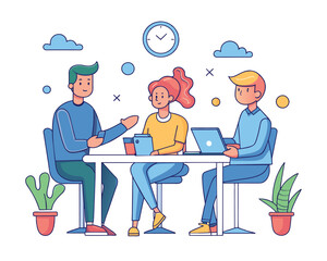 Business meeting flat people on presentation conference ilustration team seminar vector concept.