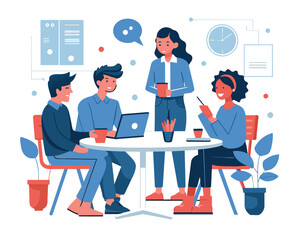 Business meeting flat people on presentation conference ilustration team seminar vector concept.