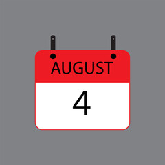 Calendar icon with date 4 august on grey background. Vector schedule symbol.