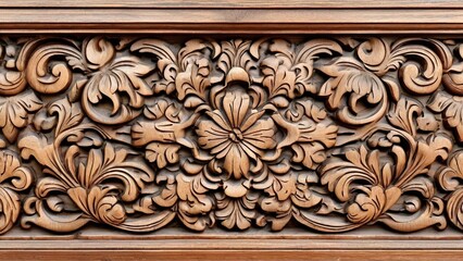 Intricate wood carving floral pattern detail