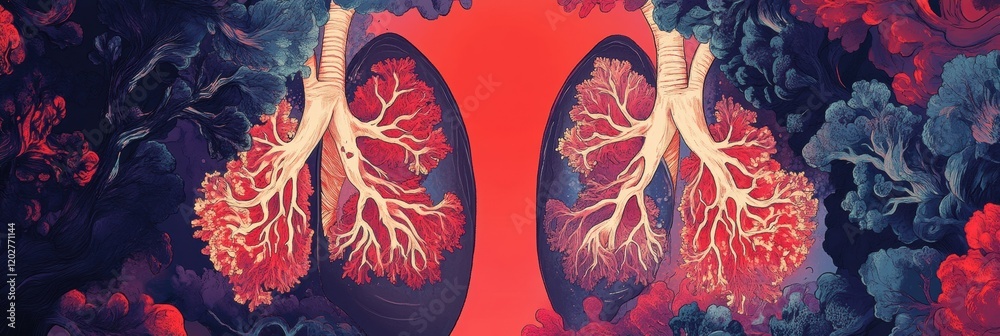 Poster artistic representation of human lungs amidst colorful abstract background showcasing the importance