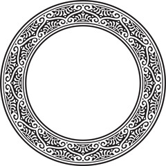 Vector round black monochrome border, frame, Pompeii ring. Circle Neopolitan ornament. Art of Ancient Rome