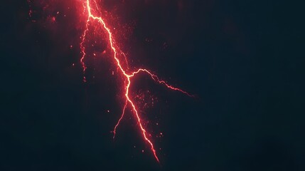 Red Lightning Crackles Across Dark Night Sky