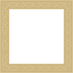 Vector square gold border, frame, Pompeii. Rectangle Neopolitan ornament. Art of Ancient Rome. Template for stained glass