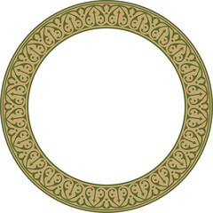 Vector gold with green Arabic national round ornament.  Ethnic circle, frame, ring of eastern peoples. Persian painting