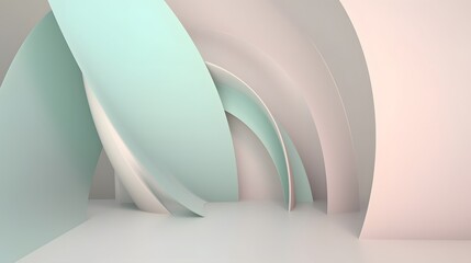 Dynamic abstract shapes in minimalistic interior space 3d artwork modern design soft colors...