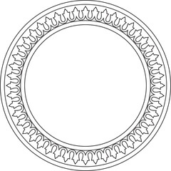 Vector black contour round Turkish national ornament. Ottoman border, frame. Ethnic floral circle, ring, Seljuk Turks pattern. Decoration of the Sultan's palaces