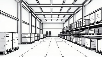 Empty Warehouse Interior Sketch