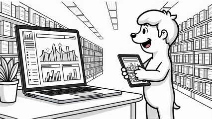 Bear Analyzing Retail Sales Data on Laptop and Tablet