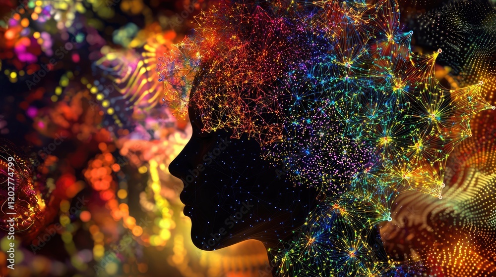 Aufkleber this digital artwork showcases a silhouette of a human head surrounded by vibrant data connections a