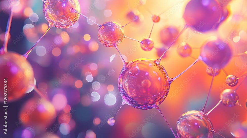 Aufkleber This abstract image depicts molecular structures with interlinked spheres against a soft background, illustrating concepts in science, chemistry, and research.