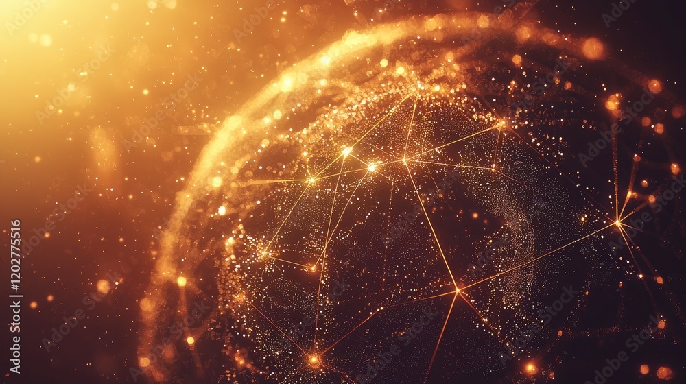 Fototapete This abstract image showcases a glowing digital globe filled with interconnected nodes and sparkles, perfect for themes related to technology, innovation, and data visual