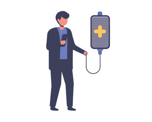 Dropper color icon. Medical procedure. Healthcare services. Patient with drip. Hospitalization. Infusion. Professional clinical treatment. Postsurgical care. Recovery. Isolated vector illustration