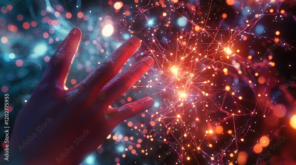 Poster A visually striking image showing a human finger reaching towards a network of bright connections. This symbolizes technology, innovation, and the power of data in modern