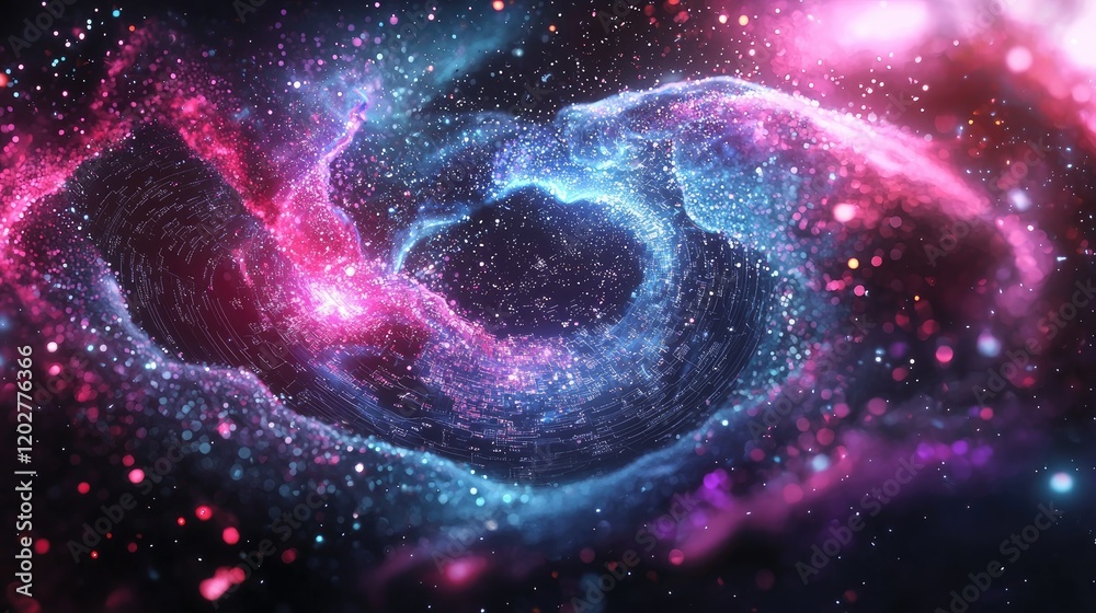 Poster Explore a captivating futuristic digital background featuring shimmering particles and data codes, perfect for technology, innovation, and digital art projects.