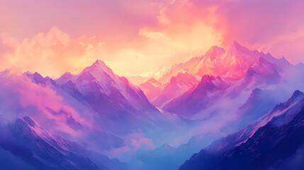 Majestic Purple and Pink Mountain Range at Sunrise