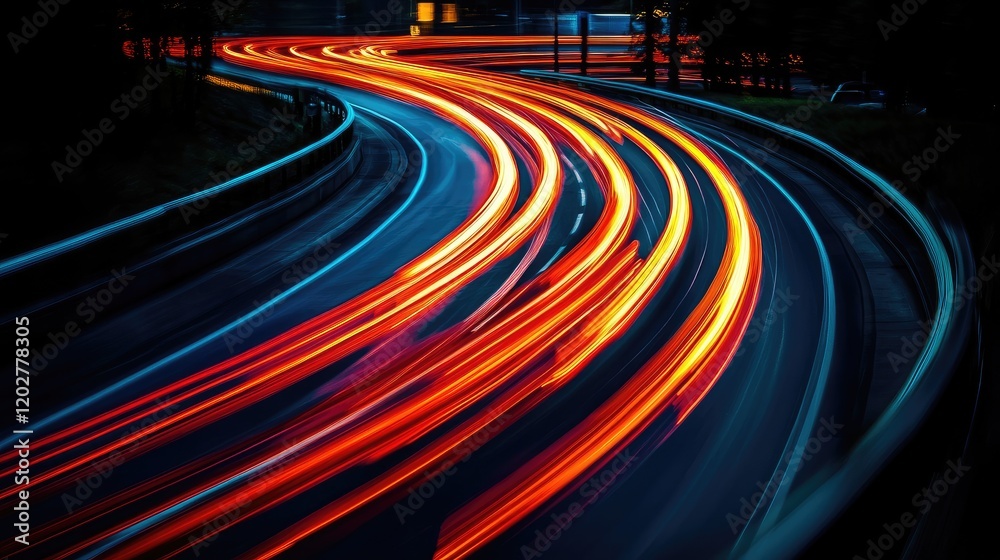 Wall mural explore the captivating essence of colorful light trails creating dynamic wave patterns, perfect for