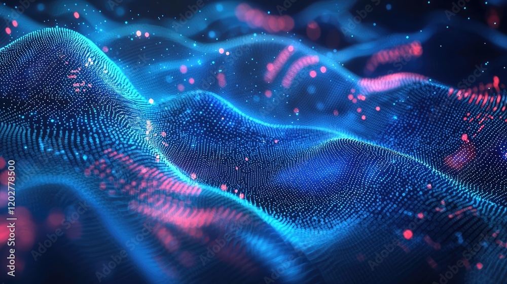 Poster This image features a detailed abstract data visualization with various graphs and charts in blue tones, showcasing analytics and metrics for business insights.