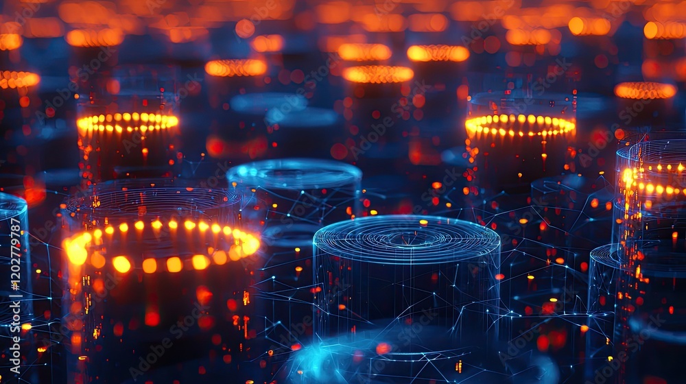 Aufkleber This abstract digital background features a network of glowing points and lines, creating a captivating representation of data connections in a serene blue gradient.