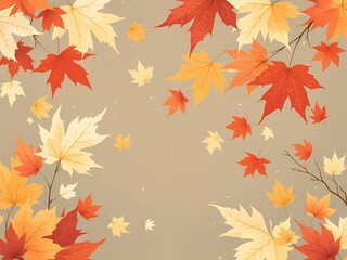 Obraz premium Autumn leaves frame with falling foliage on neutral background