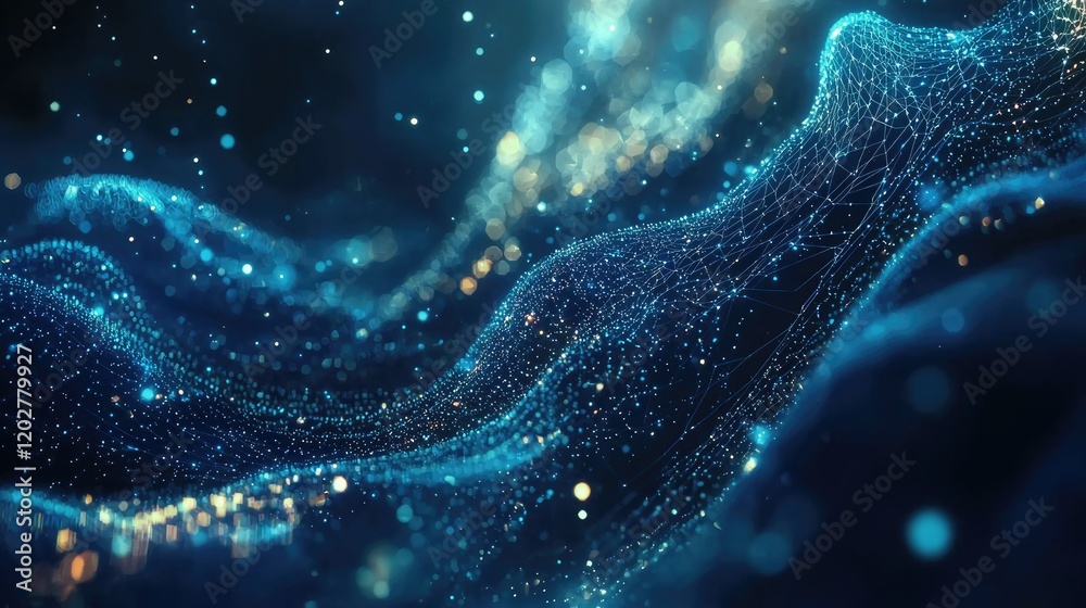 Poster This abstract digital background features a network of glowing points and lines, creating a captivating representation of data connections in a serene blue gradient.